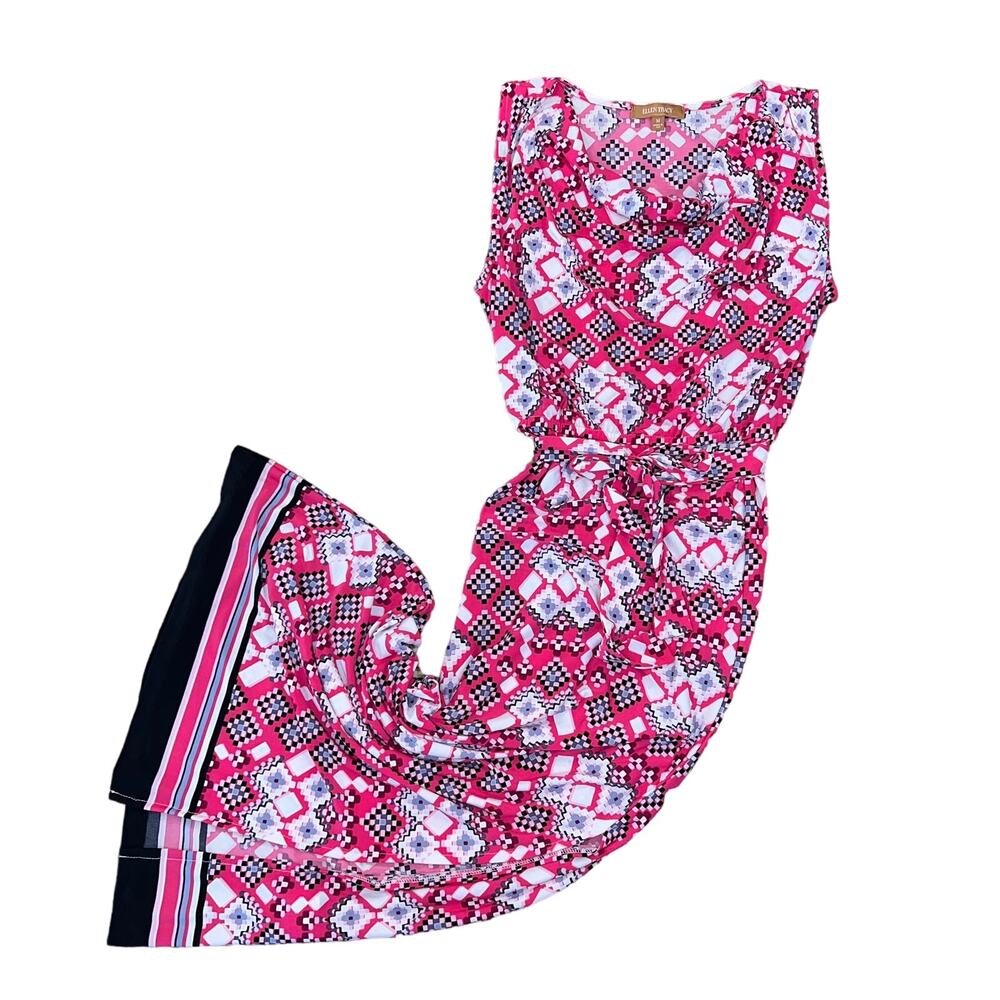 Ellen Tracy Pink, Black & Grey Sleeveless Cowl Neck Maxi Dress - SIZE MEDIUM